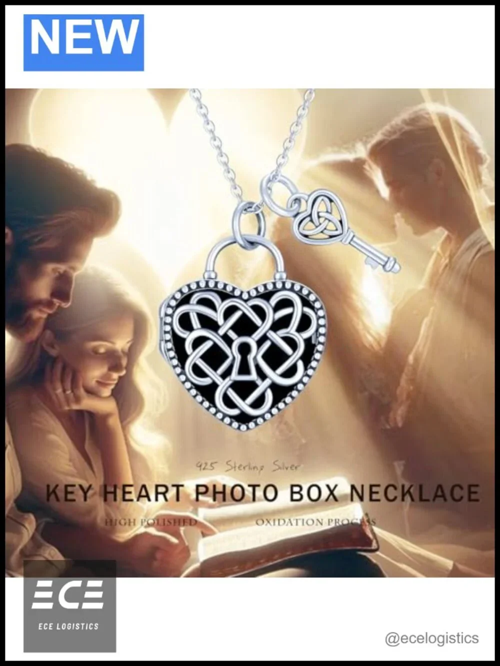 Cuoka 925 Sterling Silver Heart Key Locket Necklace Celtic Knot Photo Pendant